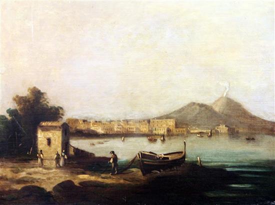 Neapolitan School Views of the Bay of Naples and Vesuvius, and Capri 19.5 x 24.5in.